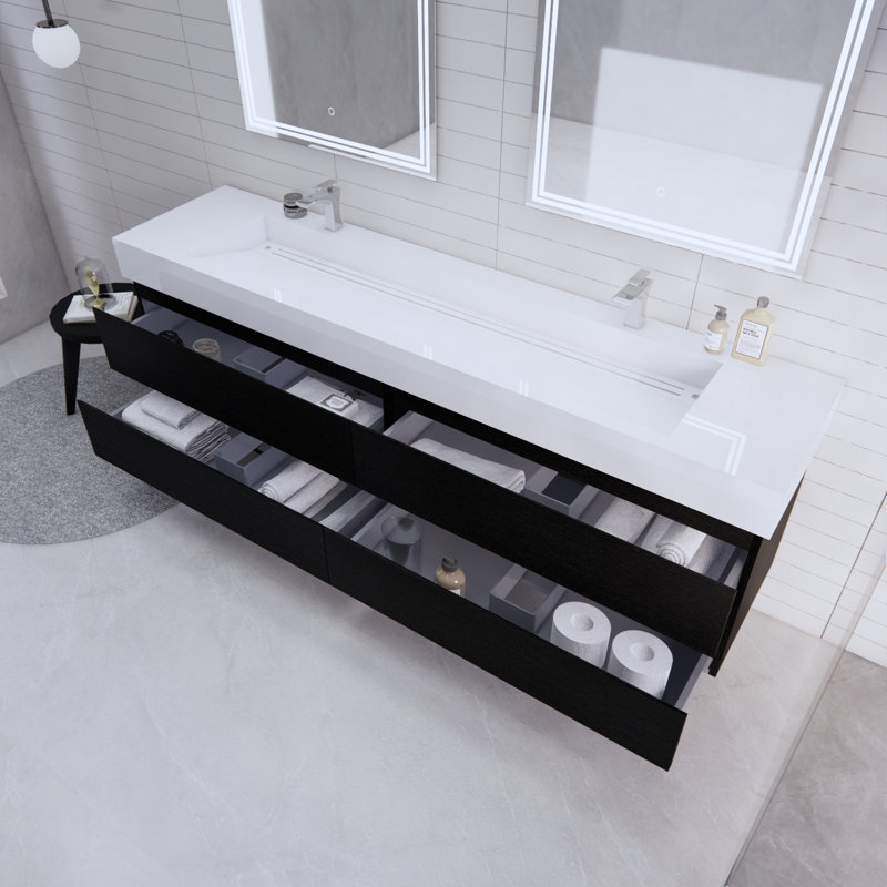 Babajide 83.3'' Bathroom Vanity with Acrylic Top, Rich Black Oak