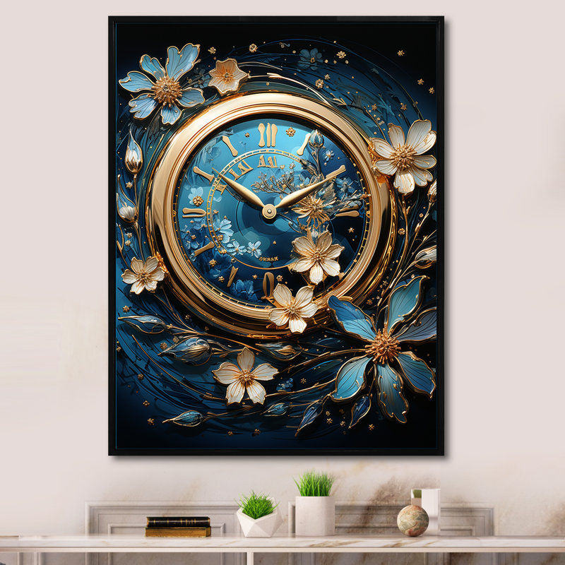 Blue Luxury Watch Sapphire Time Keeper III - impression sur toile tendance, H 32 po x l 16 po x P 1 po, Cadre flottant noir