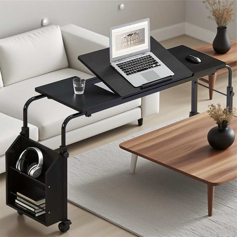 Adjustable Metal Base Computer Desk, Black, 60cm H x 119.9cm W x 40cm D