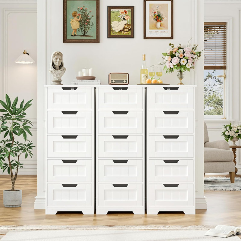 Bathroom Cabinet, Bathroom Storage Cabinet With 5 Drawers, Wooden Storage Cabinets With Cut-Out Handles, 11.8” X 15.7” X 40.1” Bathrooms Floor Cabinets For Hallway/Living Room