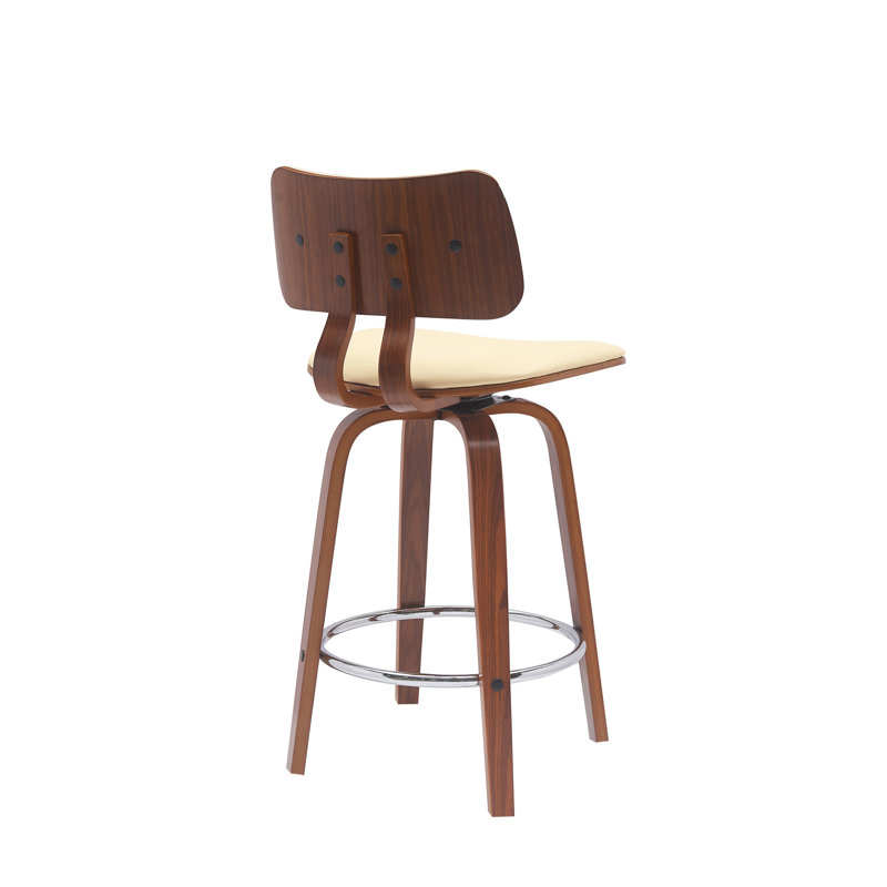 Tabouret pivotant en bois massif Aylis, Tabouret de comptoir (siège d'une hauteur de 26 p, Brun, Crème, crème