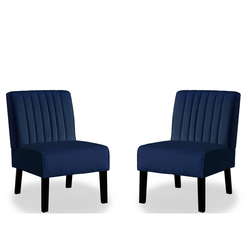 Chaises d'appoint Mid-Century modernes, 2 pièces, velours bleu foncé avec pieds en bois massif pour la décoration de 2 fauteuils en velours, pieds, salon et chambre à coucher