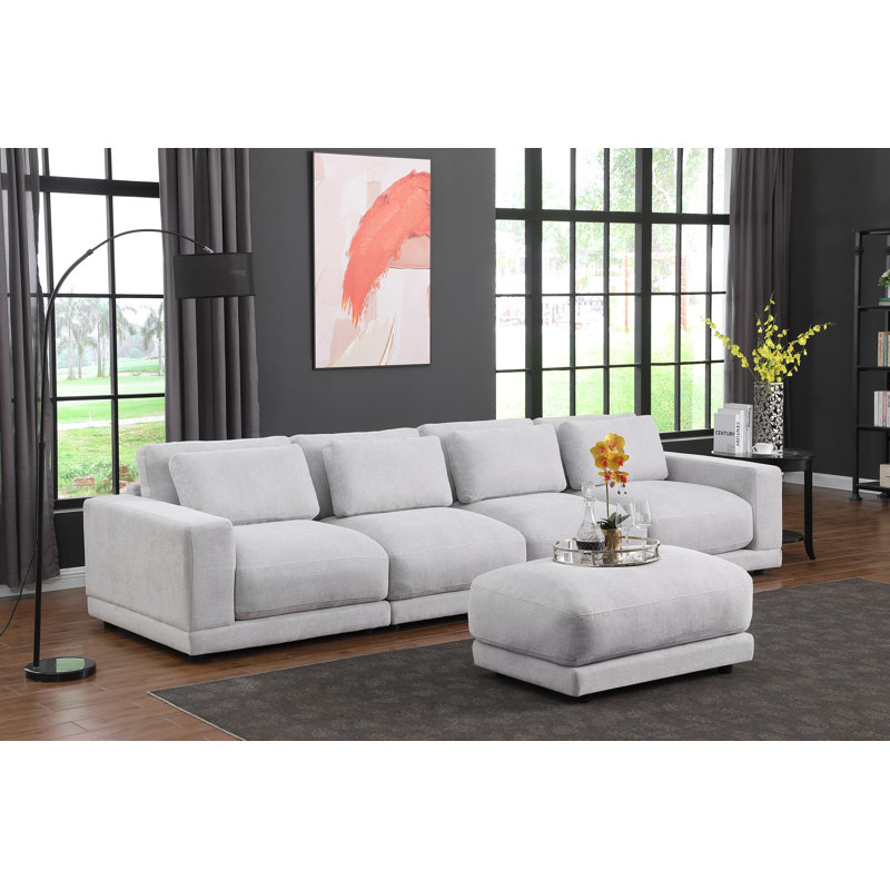 Canapé modulaire 5 pièces rembourré, Mélange de lin gris clair