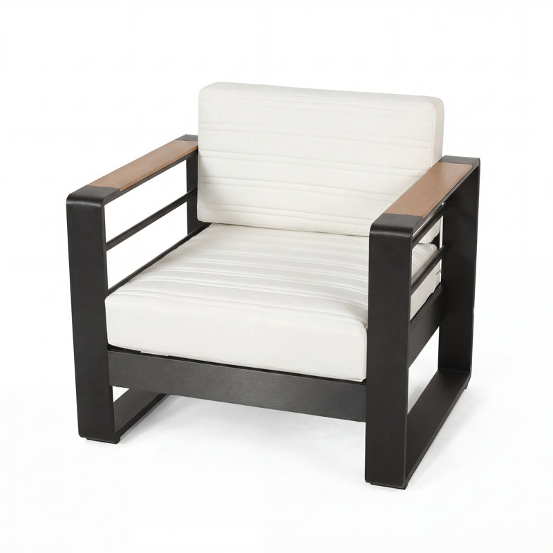 Chaise longue d'extérieur en métal avec coussins Wheatly, Beige