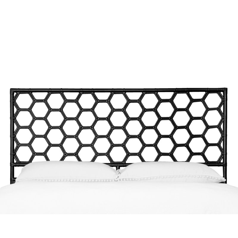 Honeycomb Wicker/Rattan Open-Frame Headboard, Black, King