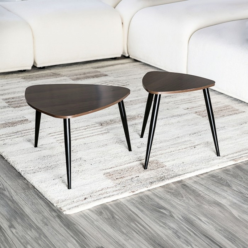 Tables gigognes 2 pièces en métal et en bois massif avec concept d'économie d'espace, 15,5 pouces de profondeur, tables d'apparence naturelle ou noire, taille / apparence