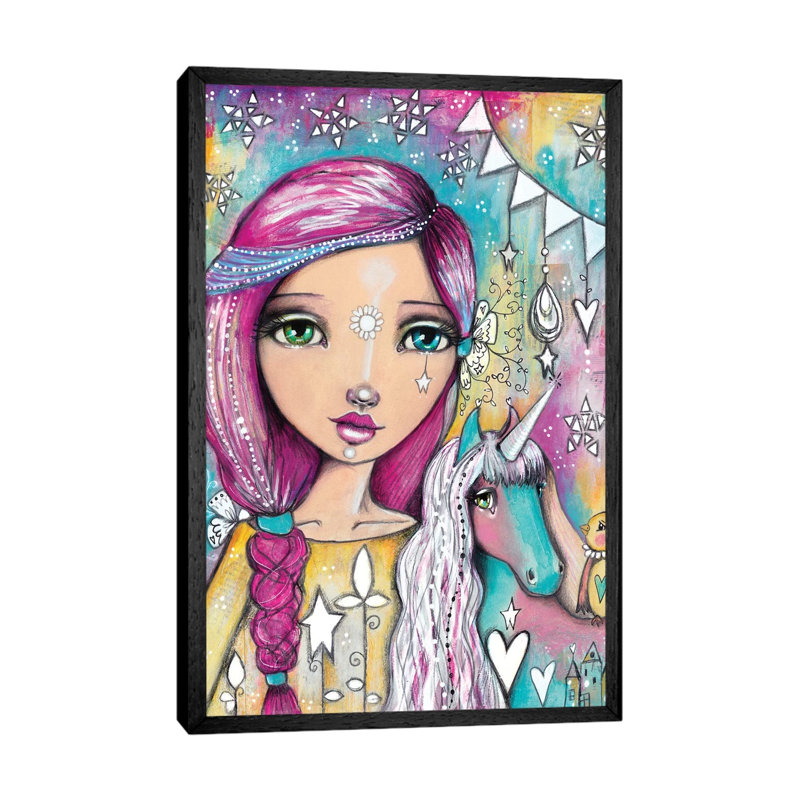 Unicorn Girl by Tamara Laporte - Print on Canvas, 101.6 cm H x 66.04 cm W, Black Framed