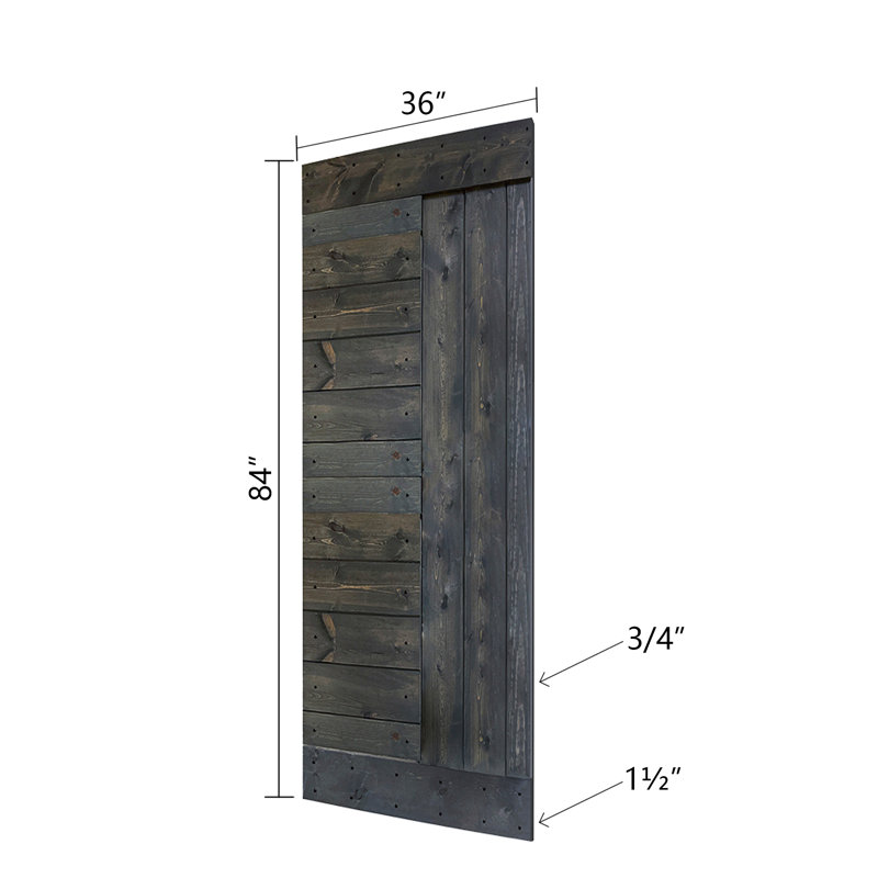 Carbon Gray Solid Knotty Pine Sliding Barn Door Kit with Black Hardware