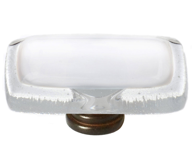   2" Length White Decorative Cabinet Hardware Glass Long Knob, Polished Chrome, White