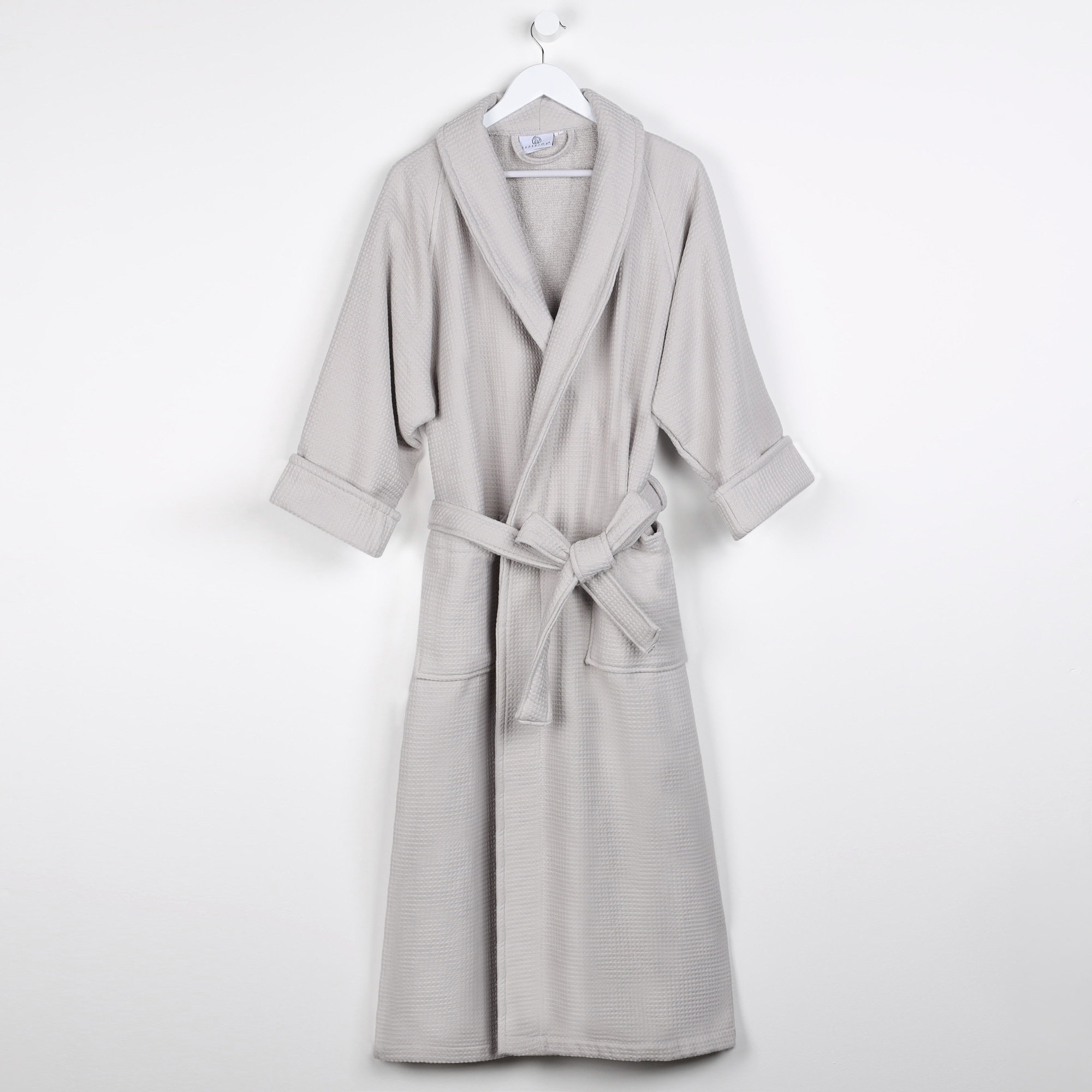 McPhail Waffle Weave Honeycomb Cotton Soft Plush Lightweight Unisex Adult Bath Robe, Silver, S