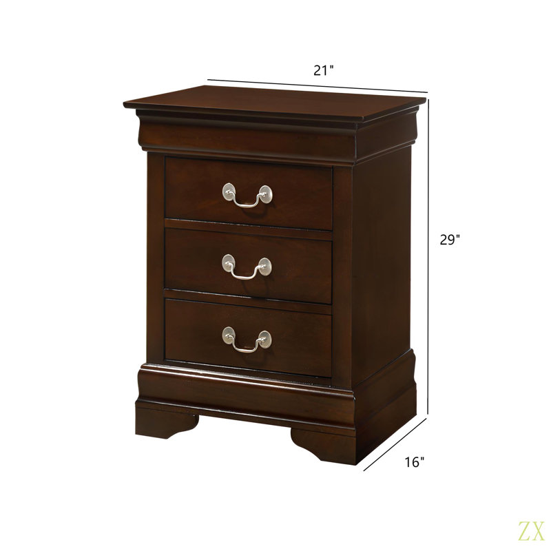 Table de chevet 3 tiroirs Louis Phillipe, Brun