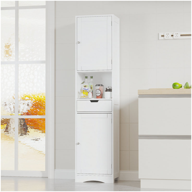 67" Tall Bathroom Cabinet, Storage Cabinet with 2 Doors & 1 Drawer, Narrow Bathroom Storage Cabinets with Adjustable Shelves, Bathroom Floor Organizer for Living Room, Entryway, Home Office, White