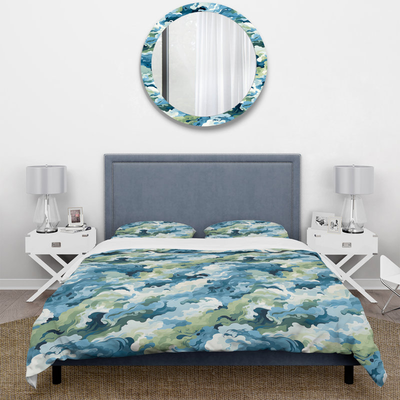 Ensemble de housse de couette Green Celestial Aura Camouflage II, Housse de couette simple + 1 taie décorative stan
