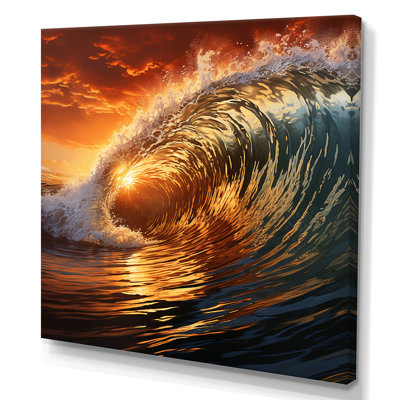 Coucher de soleil vert et orange - art mural plage