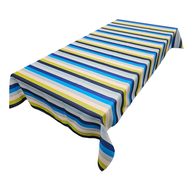 Poplin Printed Multi Stripe Polyester Tablecloth, 60" Rectangle, Blue/Green