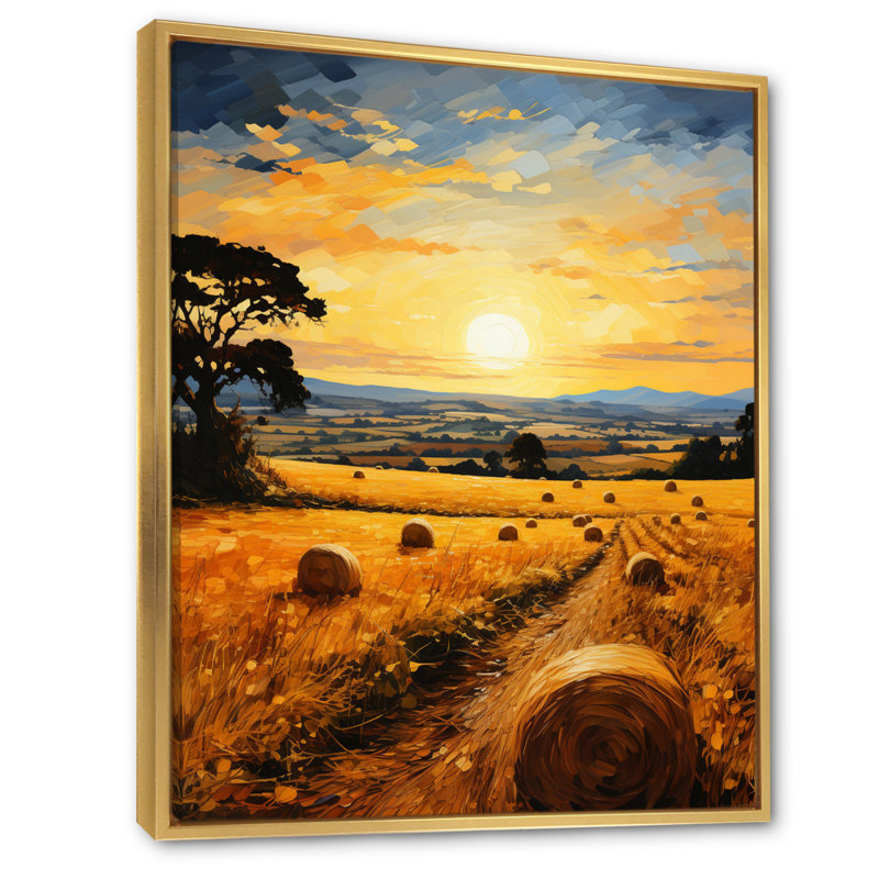 «Countryside Golden Hay Bales I», reproduction sur toile, H 40 po x l 30 po x P 1,5 po, Cadre flottant doré
