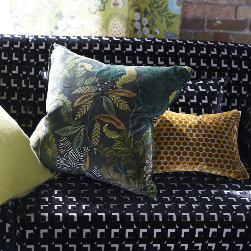 Jabot Velvet Decorative Pillow, 12" H x 16" W, Mustard Geometric