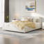 Lit rembourré moderne avec tête de lit confortable, conception encastrée et pieds en bois-802107816