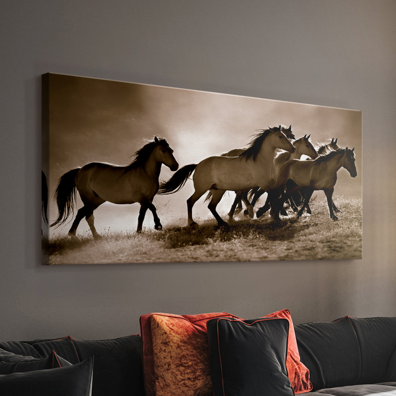 Chevaux sauvages - Toile tendue avec châssis - Prêt à être accroché, H 16 po x l 32 po