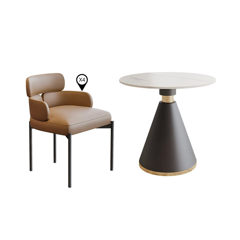 Ensemble de 4 chaises de table en cuir fritté Browm