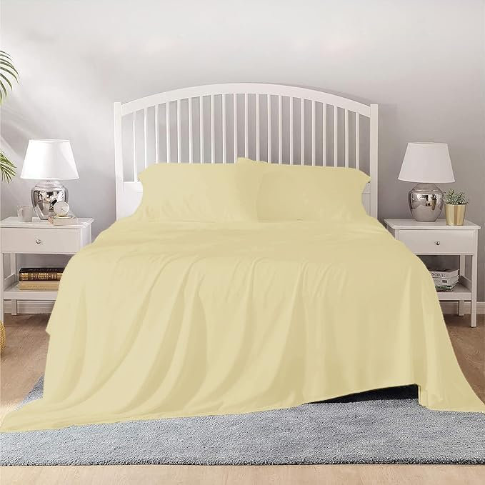 Ensemble de draps 100% coton grand format égyptien à densité de tissage 1000 fils pour draps de luxe ultra doux pour matelas jusqu'à une poche profonde de 18 pouces, taille grand - uni ivoire