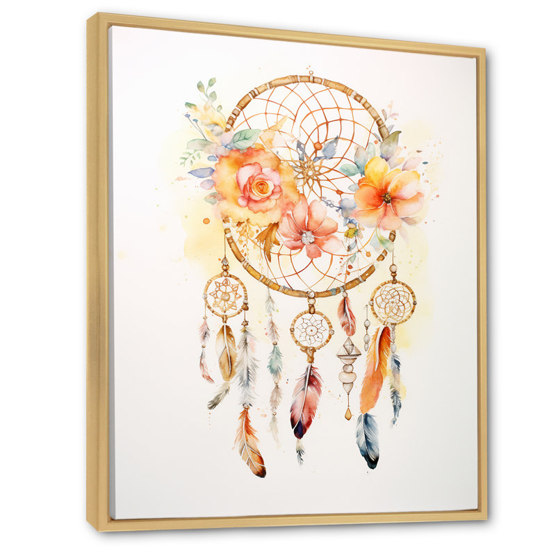 «Yellow Boho Dreamcatcher», impression sur toile, H 44 po x l 34 po, Cadre naturel flottant