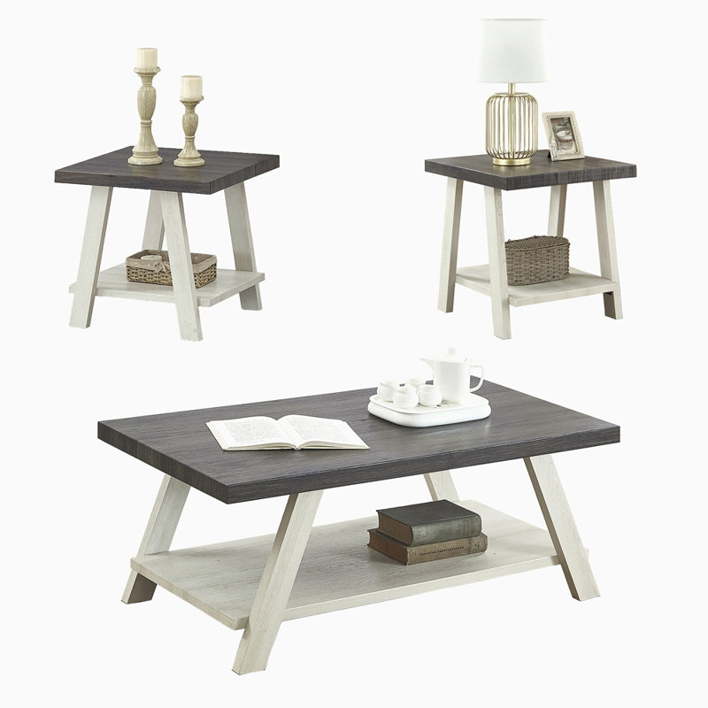 Ensemble de tables basses 3 pièces Athens, Beige, Gris anthracite