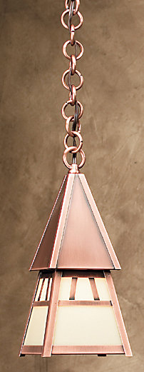 Luminaire suspendu d'extérieur 1 lumière Marland, H 17 po x l 7,5 po, Cuivre antique, Blanc cassé