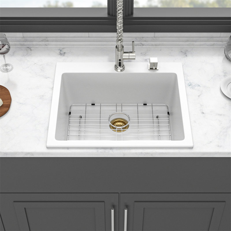 Quartz Kitchen Sink - 25X22" White Granite Composite Drop-In Kitchen Sink