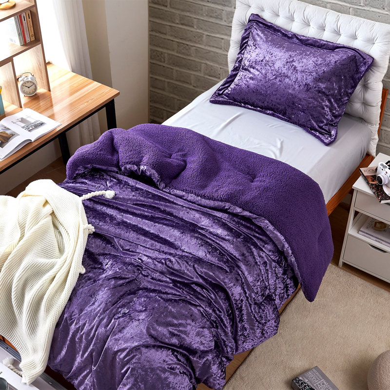 Velvet Crush Coma Inducer Oversized Comforter Set, Twin Extra Long Comforter + 1 Standard Sham, Purple