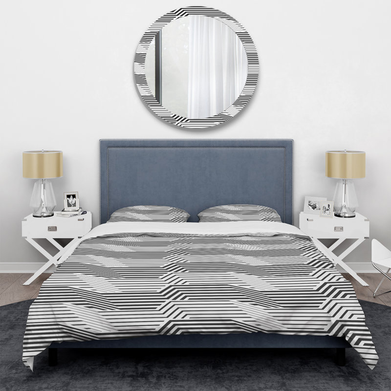 White and Black Tribal Striped Polyester Striped Duvet Cover Set, Twin Duvet Cover + 2 Standard Shams