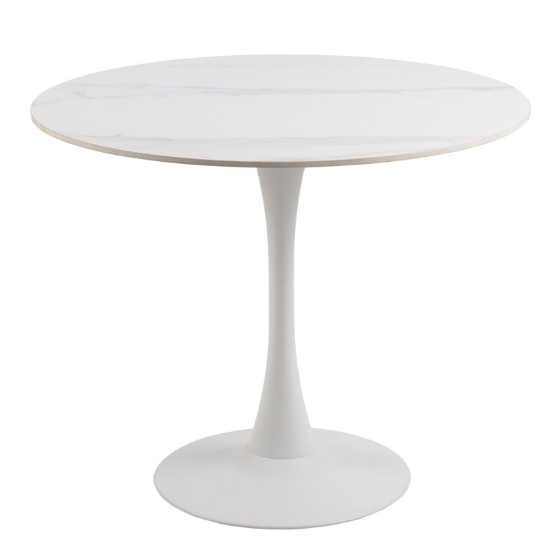 Gurenich Round Metal Base Dining Table, White
