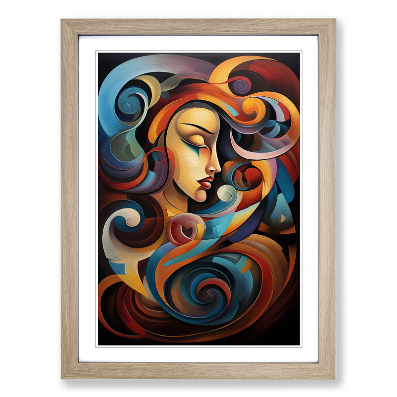 Aquarius Zodiac Abstract - Framed Print, 34cm H x 25cm W x 2cm D, Oak Framed