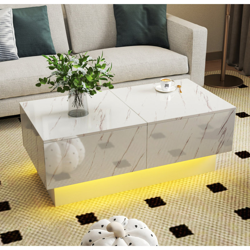 Table basse avec plateau coulissant, table centrale avec compartiment de rangement caché, table extensible pour le salon
