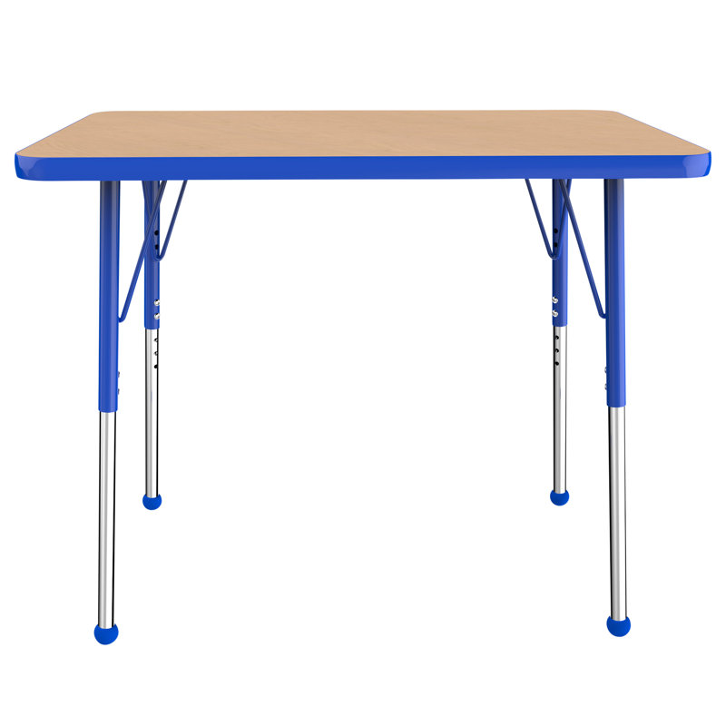 Table d'activité rectangulaire à hauteur réglable en forme de T, 24 po x 36 po, Érable / Bleu, Roulement à bille standard