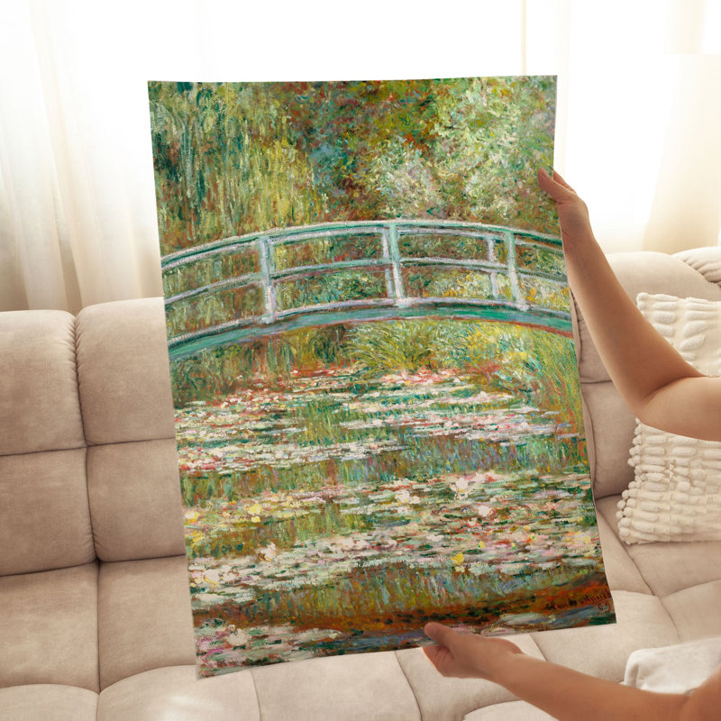 Architecture et bâtiments Claude Monet - pont sur un étang de nénuphars, reproduction d'art classique sans cadre