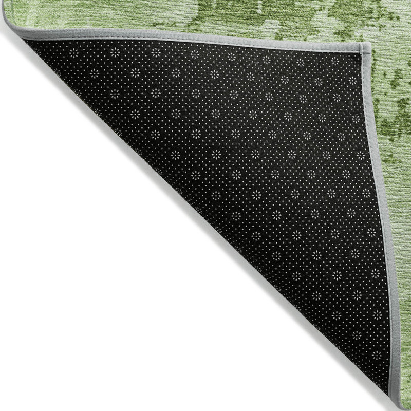 Green Abstract Synthetic Flat Woven Washable Rug 2'6" x 3'10"