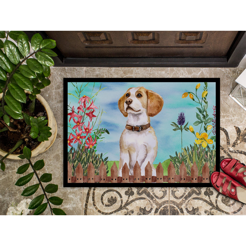 Tapis de porte pour l’extérieur antidérapant beagle spring, Rectangulaire : 18 po x 27 po