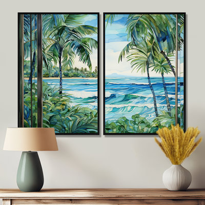 «Tropical Coastal Beach Tranquility - Pink Coastal», art mural