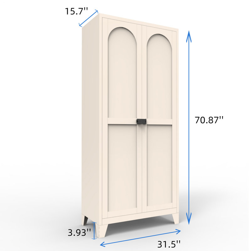 71-inch Locking Metal Storage Cabinet With Doors And Adjustable Shelves For Kitchen, Bedroom And Living Room