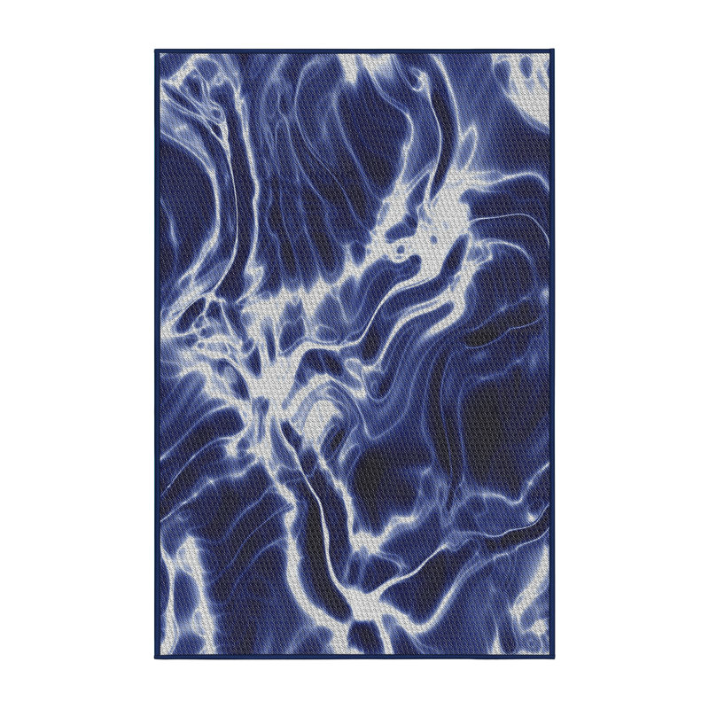Bleu marine abstrait Tapis décoratif, Rectangle 2 pi x 3 pi