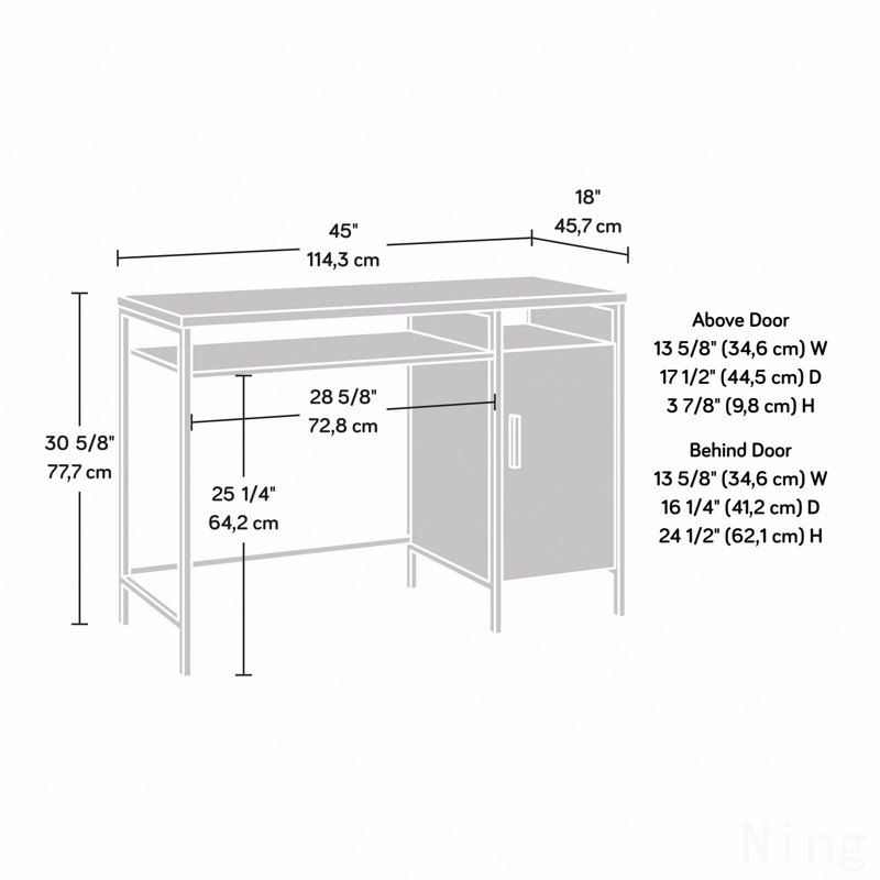 Industrial Desk With Large Work Surface And Side Cabinet, Finish
