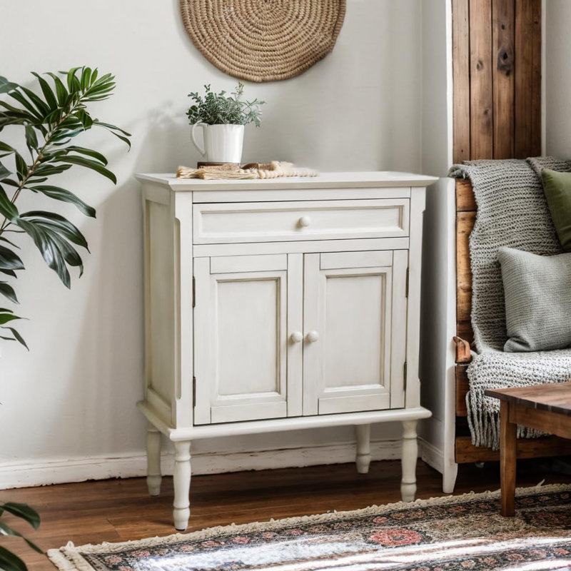 Farmhouse Buffet Cabinet With Storage, Door Coffee Bar Sideboard Storage Cabinet, White