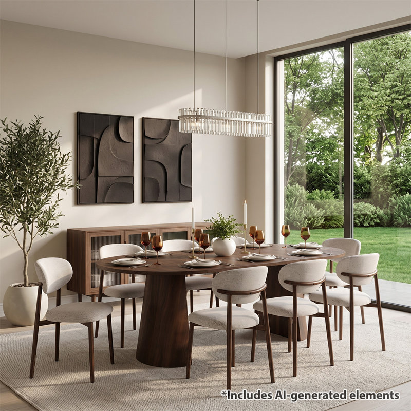 Ensemble de salle à manger extensible rond-ovale pour 8 personnes avec chaises de salle à manger rembourrées, Blanc