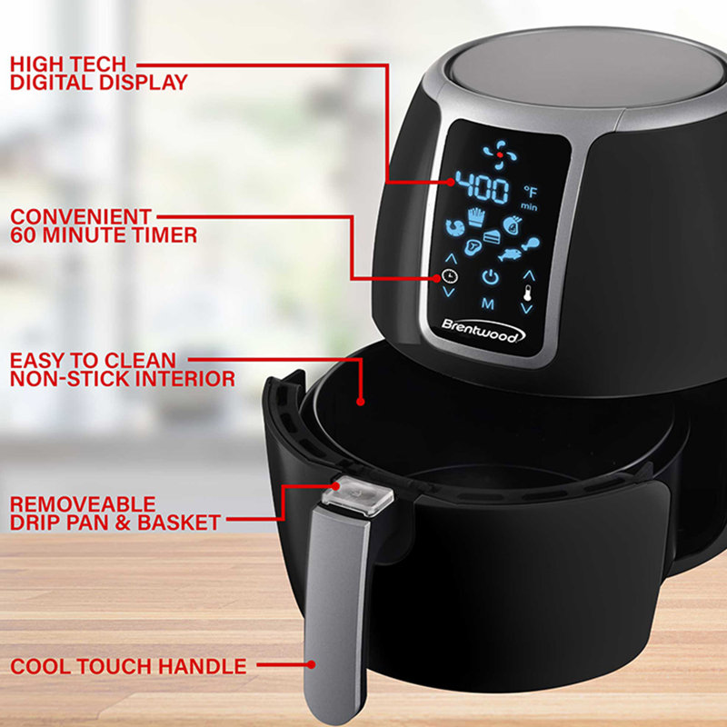 Brentwood 3.8 Qt. Electric Digital Air Fryer, Black