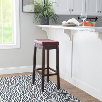 Upholstered Counter Stool with Solid Wood Frame