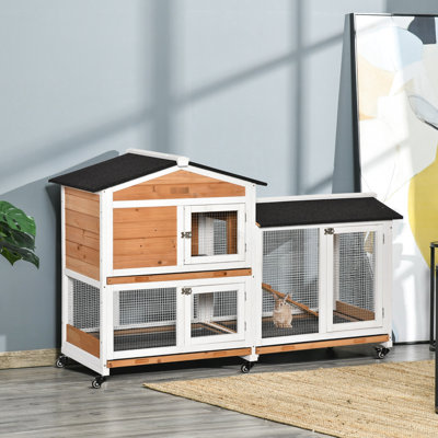 Wooden 62" House, Asphalt Roof Perfection Featurette, Removable Tray, Lockable Doors, Mobility Wheels Offered Large Wood Rabbit Enclosure, Reliability