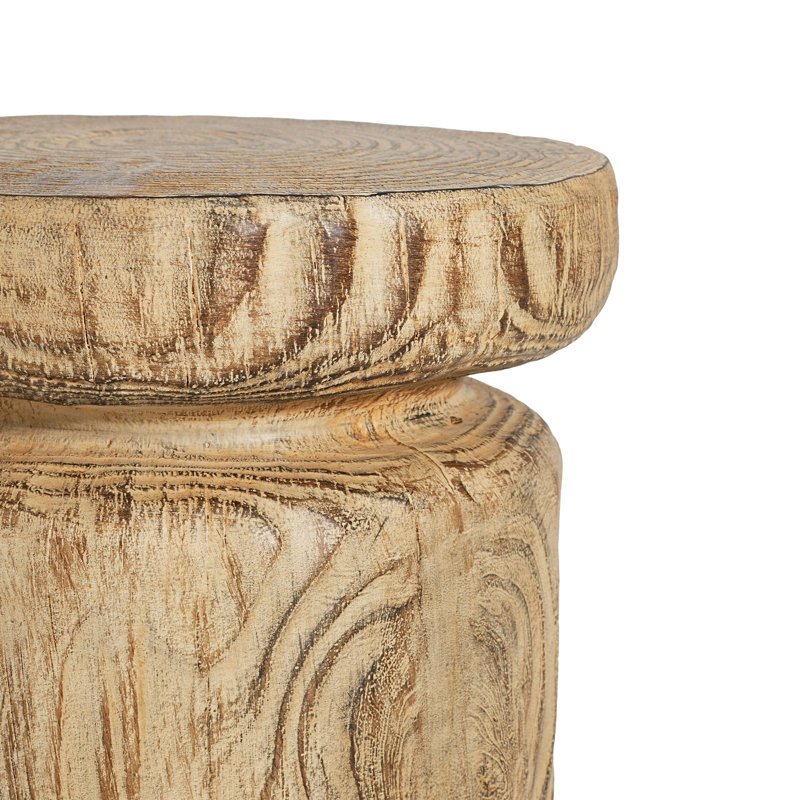 Terran Rustic MGO Wood-Grain Side Table with Tree-Stump Design