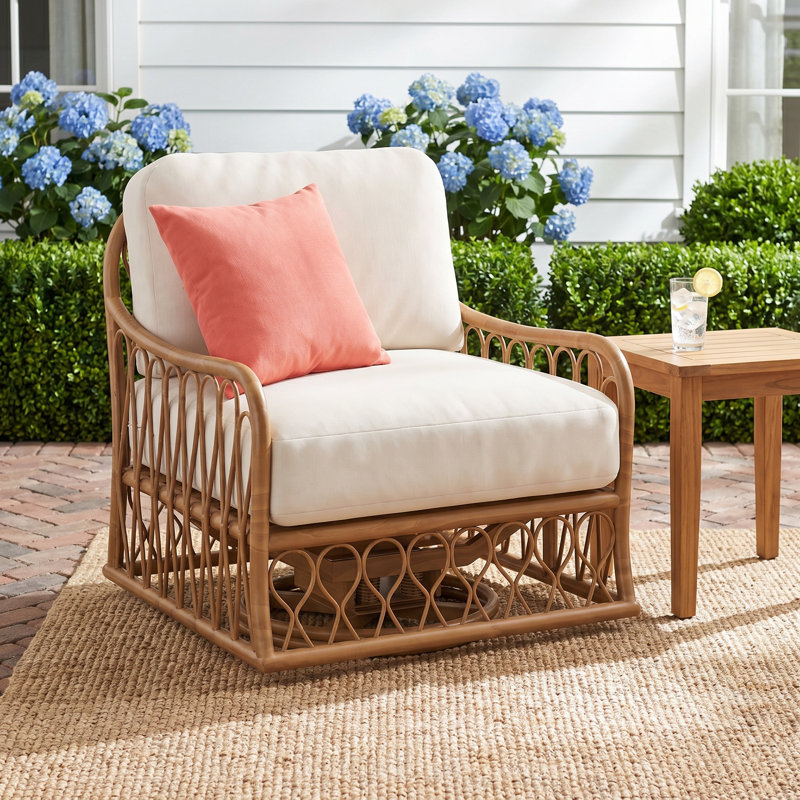 Cane Outdoor Chair with Sunbrella® Cushions, Canvas Bird's Eye Sunbrella® Canvas