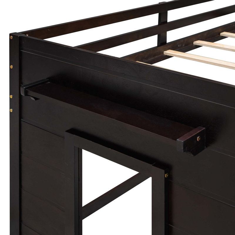 Lit mezzanine simple avec armoire et tablette - Design esthétique - Rangement coloré et efficace, Espresso